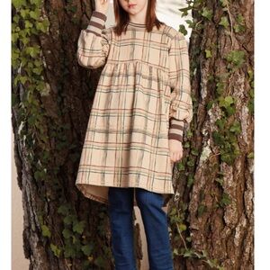 Coco Au Lait Charming Plaid Kids Dress with Striped Accents